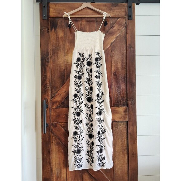 Juicy Couture Silk Embroidered Maxi Dress Smocked Boho Festival Tassel Small - Picture 1 of 9